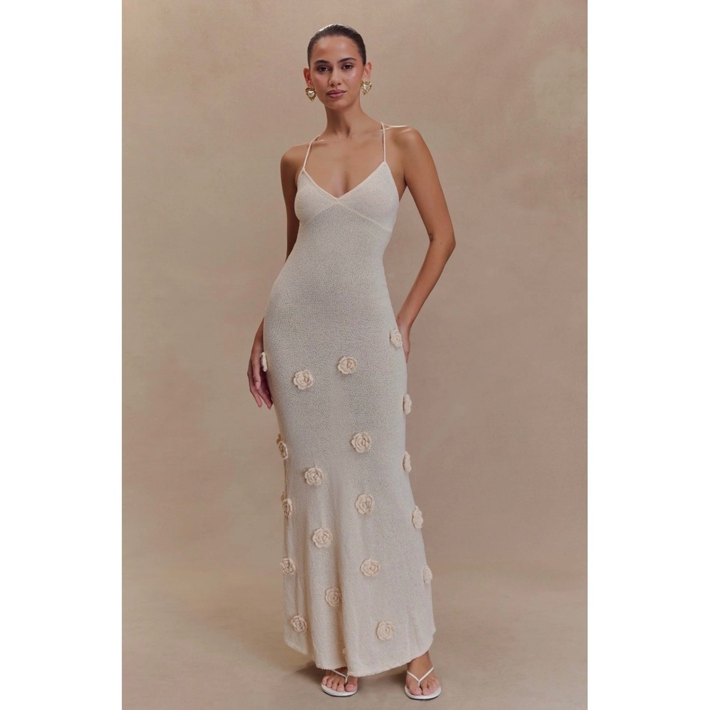 MESHKI Suki Crochet Maxi Dress With Flowers Nude XL DR06427KD6-NDE-XL New
